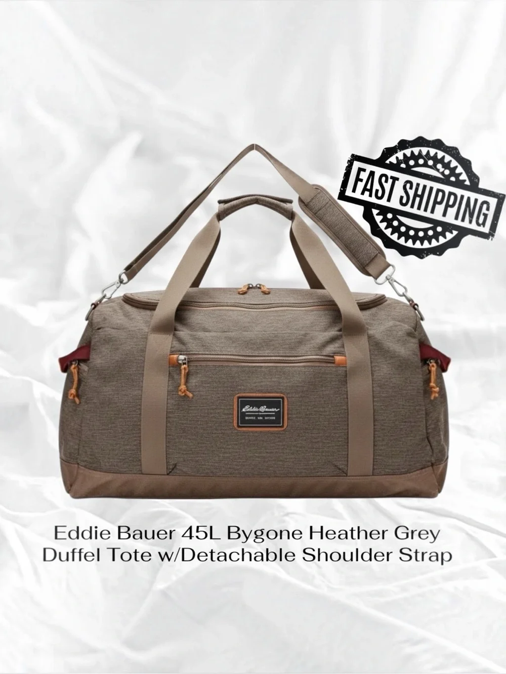 Eddie Bauer 45L Bygone Heather Grey Duffel Tote w/Detachable Shoulder Strap